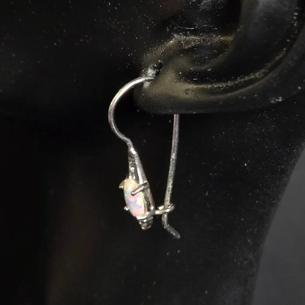 Sterling Silver 925 Opal Drop Earrings with CZ Accent Dangle Pierced Jewelry RJ - Picture 2 of 9